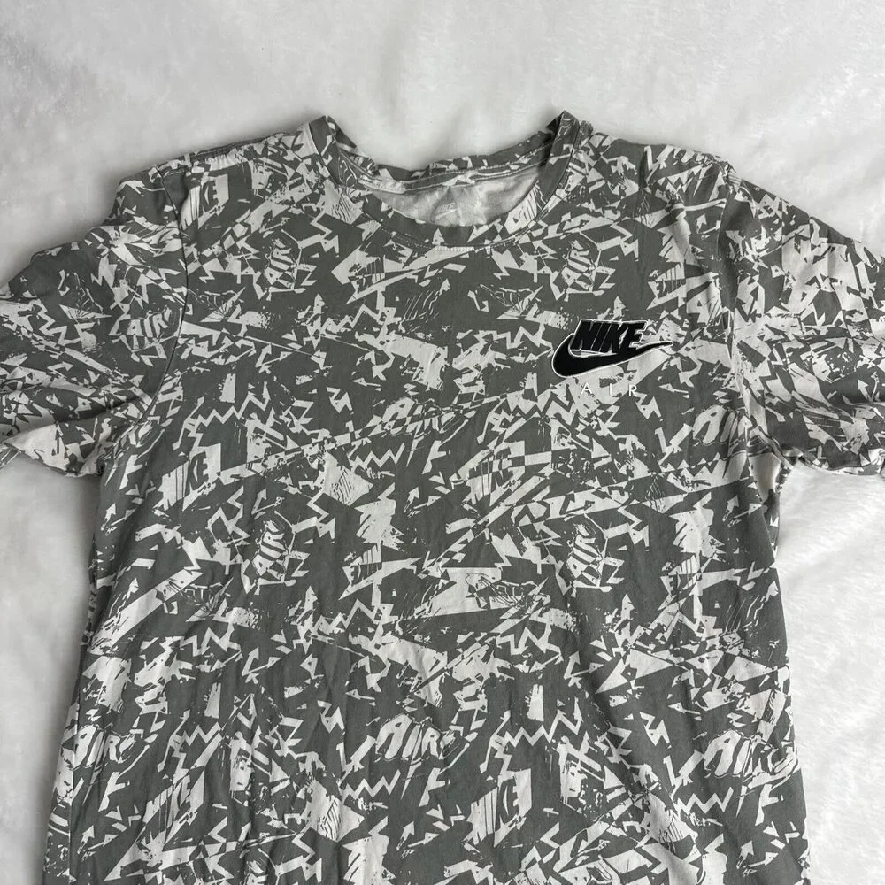 Nike Sportswear Air Logo AOP Print NSW Dri-Fit Shirt 906966-101 Gray White Small